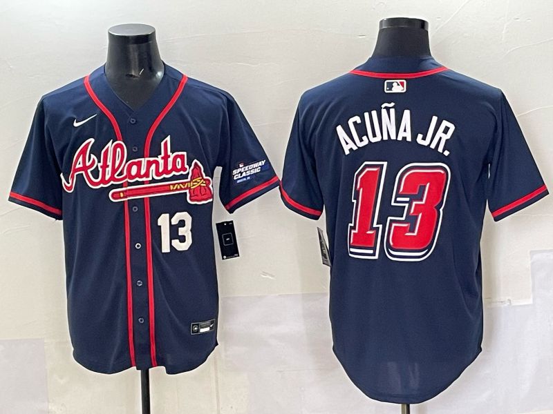 Men Atlanta Braves 13 Acuna jr Drak Blue Nike 2025 MLB Jersey style 03
